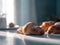 AI generated illustration of A delicious assortment of freshly-baked croissants on a table