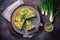 AI generated illustration of A delicious omelette with a medley of fresh spring vegetables