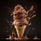 AI generated illustration of A delicious scoop of chocolate ice cream is served in a classic cone