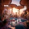 AI generated illustration. Desert Oasis of Enchanting Pastel Mushrooms