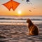 AI generated illustration of a domestic cat sits on a sandy beach