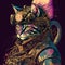 AI generated illustration of a domestic cat wearing a steampunk-style costume hat