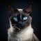 AI generated illustration of a domestic grey cat with blue eyes gazing intently at the camera