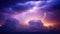 AI generated illustration of dramatic purple storm clouds illuminated by flashes of lightning