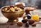 AI generated illustration of dry fruits and dates with a bowl of creamy ghee