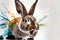 AI generated illustration of an Easter Bunny getting splashed by colorful paints