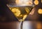 AI generated illustration of An elegant martini glass garnished with lemon slices