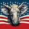 AI generated illustration of an elephant with horns against an American flag