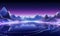 AI generated illustration of an ethereal mountain lake illuminated with purple hue