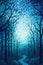 AI generated illustration of an ethereal winter forest landscape at night