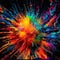 AI generated illustration of an explosion of vivid colorful powder on a black background