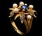 AI generated illustration of an exquisite gold ring with a central sapphire