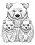 AI generated illustration of a family of bears standing together on a white background