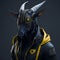 AI generated illustration of a fantasy goat character dressed as a soldier on a black background