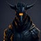 AI generated illustration of a fantasy goat character dressed as a soldier on a black background