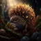 AI-generated illustration of a fantasy hedgehog character in a mysterious forest.