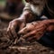 AI generated illustration of a farmer checking the health of the soil