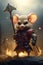 AI generated illustration of a fictitious viking mouse character standing heroically