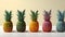 AI generated illustration of five vibrant pineapples arranged neatly in a row atop a table