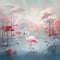 AI generated illustration of A flamingo standing in a picturesque landscape