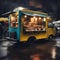 AI-generated illustration of a food truck parked at the roadside in the rain
