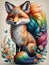 AI generated illustration of a fox resting on the ground surrounded by a colorful array of flowers