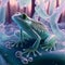 AI generated illustration of a frog on a frozen icy background