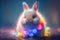 AI generated illustration of a furry Easter Bunny decorated with colorful lights