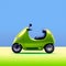 AI generated illustration of a futuristic green sleek electric moped