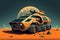 AI generated illustration of futuristic tank in the desert with full moon in background