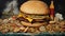 AI generated illustration of a gigantic burger takes center stage