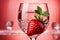 AI generated. Illustration. Glass of pink champagne. Ripe juicy strawberries in glass with pink sparkling wine