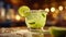 AI generated illustration of a glass of refreshing margarita garnished with a lime wedge