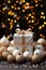 AI generated illustration of glimmering golden Christmas ornaments and presents