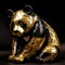 AI generated illustration of a golden panda figurine on a dark background