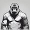 AI generated illustration of a gorilla with an intense expression, portraying a menacing attitude