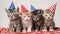 AI generated illustration of a group of adorable kittens wearing hats sitting