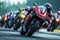 AI generated illustration of a group of motorcyclists zoom down the road in a thrilling race