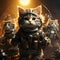 AI generated illustration of a group of tabby cats in military uniforms