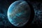 An AI generated illustration of a habitable exoplanet with friendly atmosphere and water