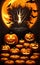 AI generated illustration of Halloween pumpkins on a dark athmosphere