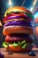AI generated illustration of a hamburger with fresh, assorted ingredients