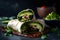AI generated illustration of a healthy wraps with avocado cut in half, on a table