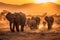 AI generated illustration of a herd of African elephants in the middle of a dirt road