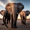 AI generated illustration of a herd of African elephants standing in the open savanna