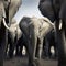 AI generated illustration of a herd of African elephants standing in the open savanna