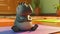 AI generated illustration of a hippopotamus performing yoga on vibrant pink mat