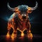 AI generated illustration of a hologram portrait of a bull on a black background