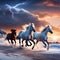 AI generated illustration of horses in motion running along the crest of a rocky mountain range