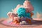 AI generated illustration of a huge fluffy and sandy colorful abstract structure in a wilderness